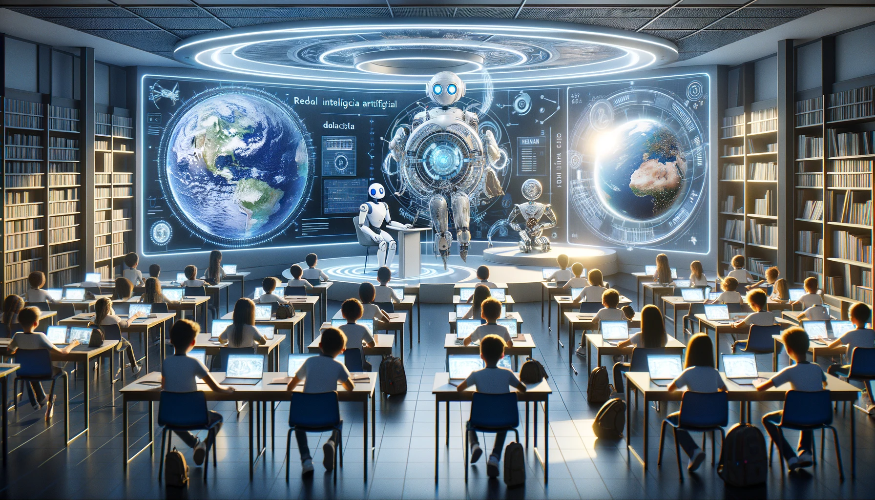 aula del futuro donde la inteligencia artificial interactua con estudiantes