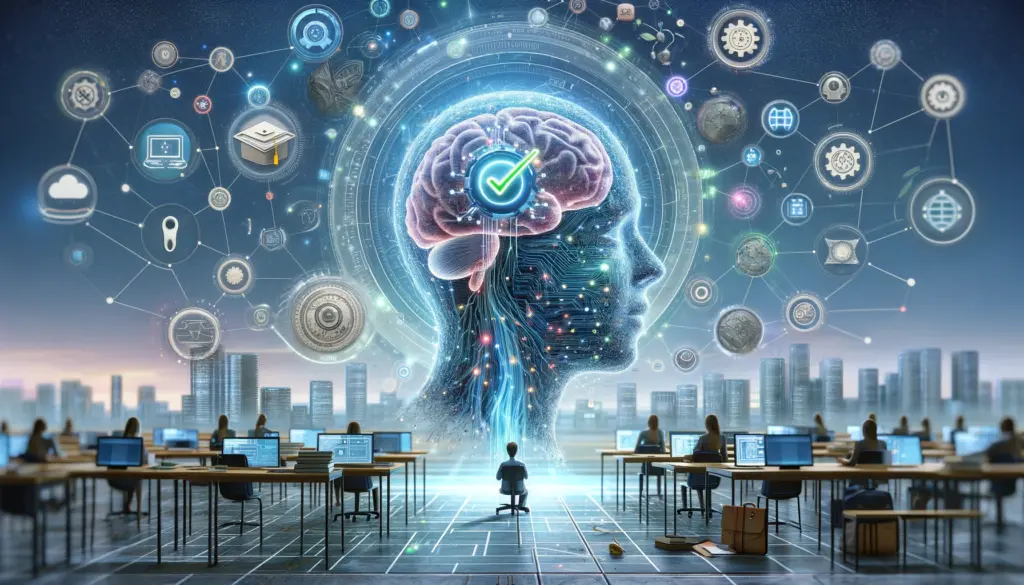 la esencia de la inteligencia artificial y la educacion mostrando elementos como una mente humana